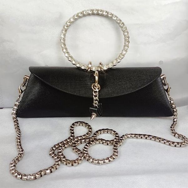 Rhinestone Clutch Bag with Metal Ring Handle Cocoa Yacht Club