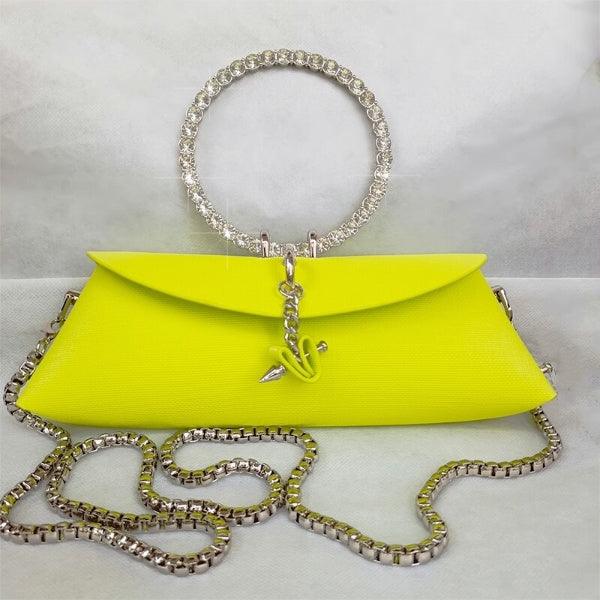 Rhinestone Clutch Bag with Metal Ring Handle Cocoa Yacht Club