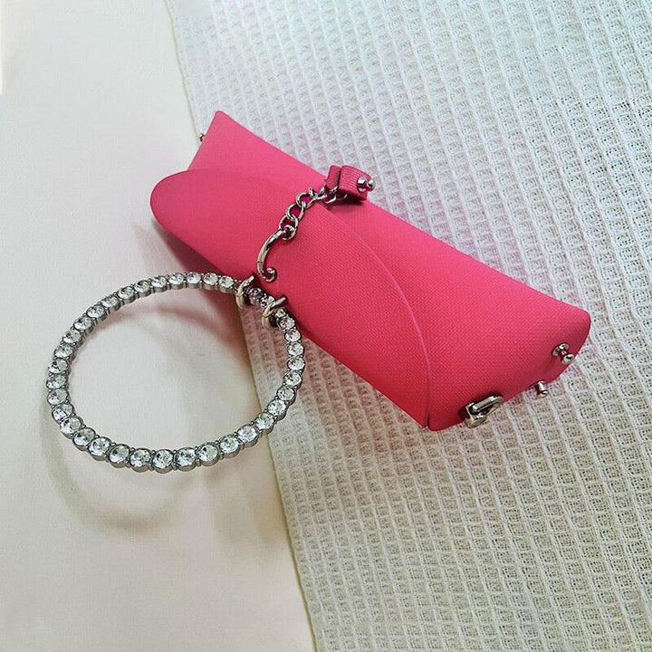 Rhinestone Clutch Bag with Metal Ring Handle Cocoa Yacht Club