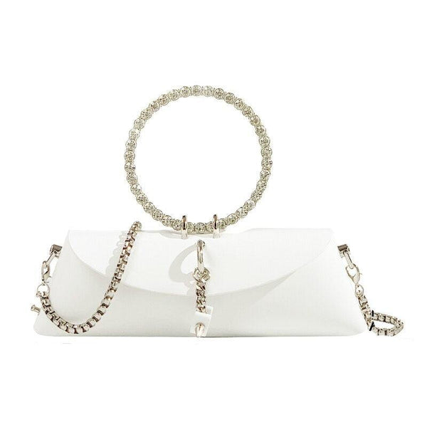 Rhinestone Clutch Bag with Metal Ring Handle Cocoa Yacht Club
