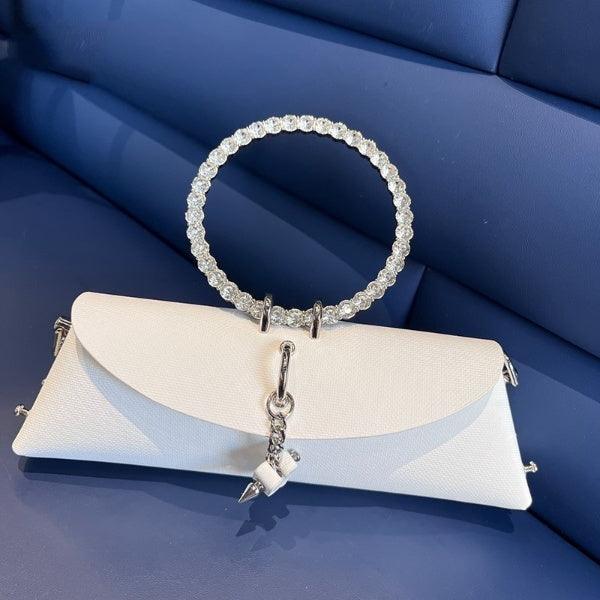 Rhinestone Clutch Bag with Metal Ring Handle Cocoa Yacht Club