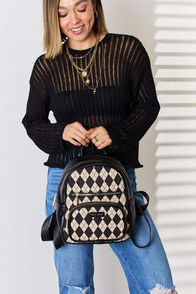 David Jones Argyle Pattern PU Leather Backpack - Cocoa Yacht Club