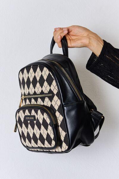 David Jones Argyle Pattern PU Leather Backpack - Cocoa Yacht Club